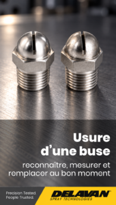 Deux buses à fente en inox côte à côte, l'une neuve et brillante, l'autre usée et piquée, titre « Usure d'une buse »